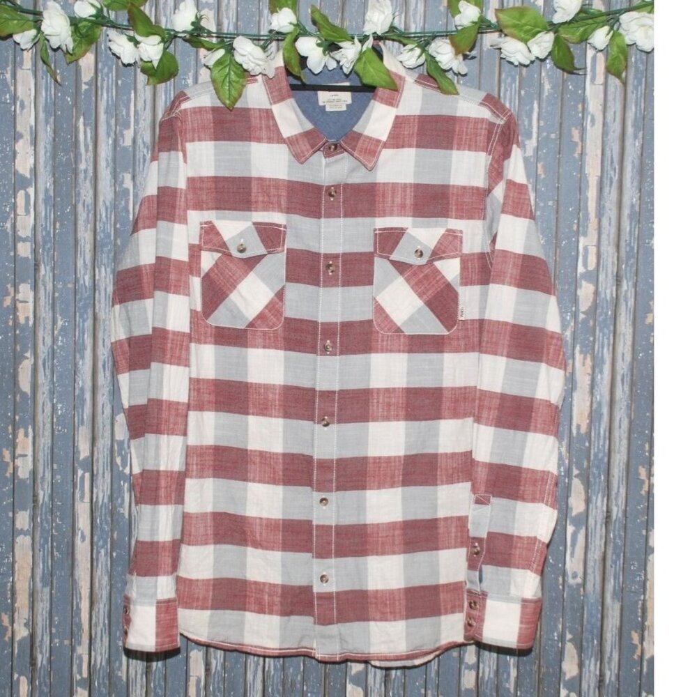 Vans Off The Wall Mens M Red Plaid Shirt Button Up Long Sleeve Cotton MINT